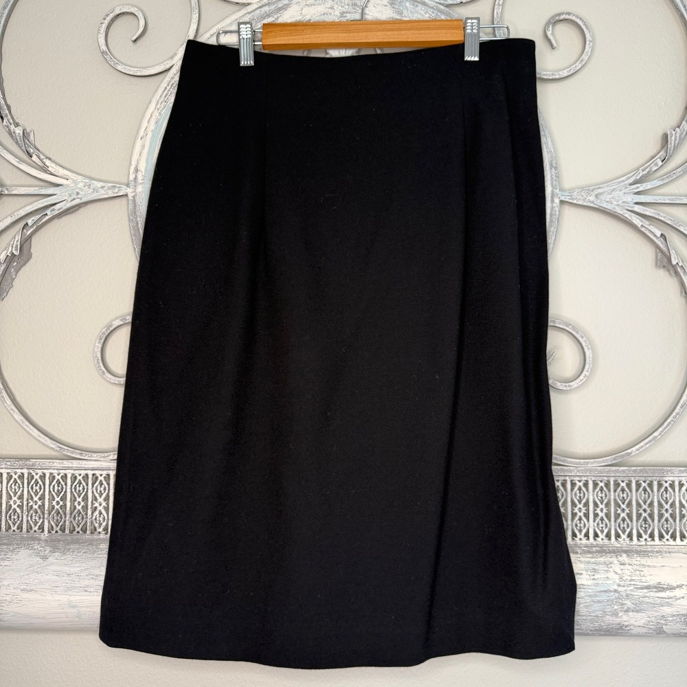 Valerie Stevens Vintage 90s Black 100% Pure Wool Pencil Midi Skirt Womens Sz 12